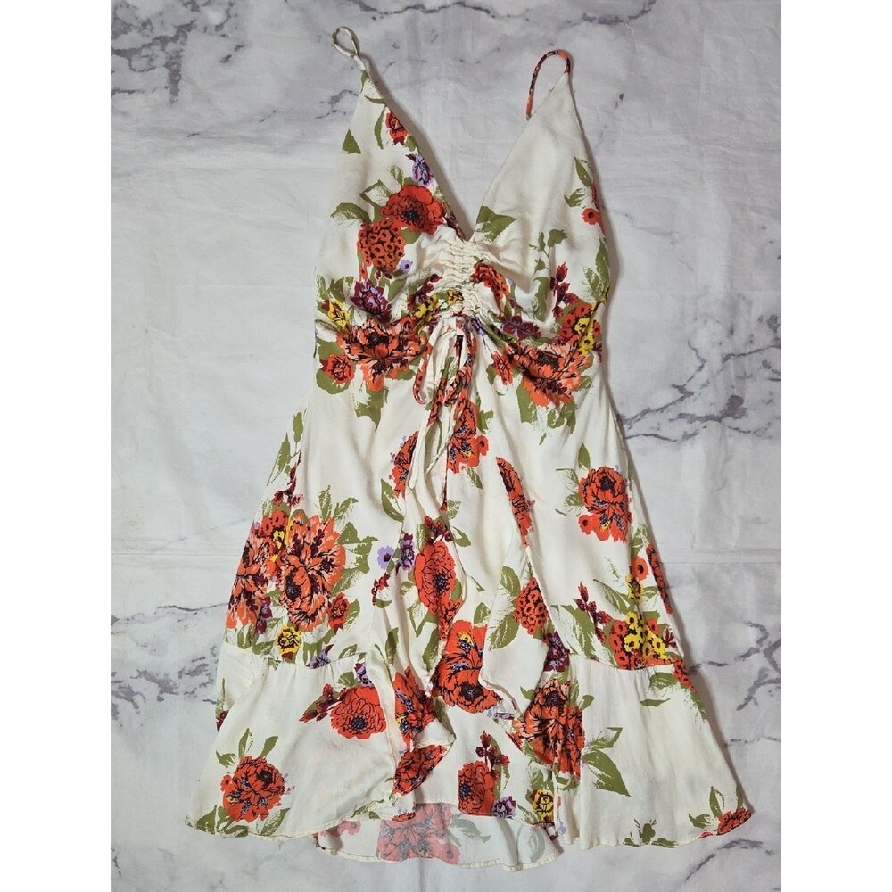 Free People Happy Heart Mini Dress In Cream With Orange Floral Print